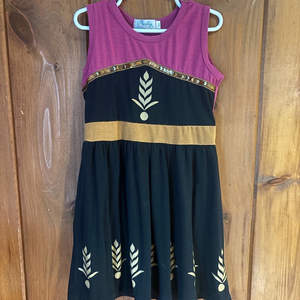 Disney frozen Anna Purple and Black Sleeveless Dress with Gold Accents